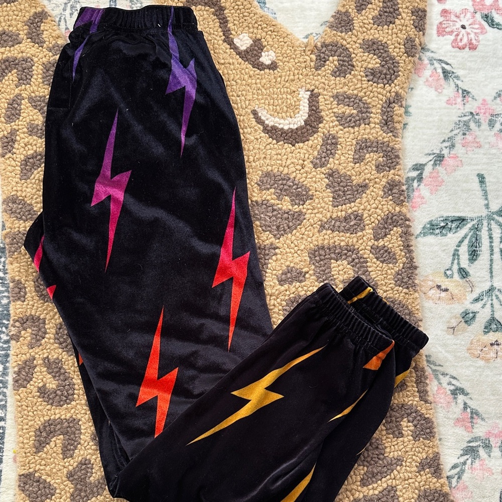 Aviator Nation Black Joggers with Lightning Bolts